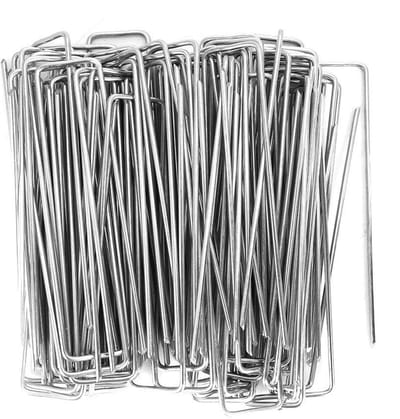 Dailygoods- Grondankers U-vormig Roestvrij Staal - 100 Stuks - 15,2 x 3,5 cm - Antiroest - Gemakkelijke Penetratie - Voor Tuin en Kunstgras Fixatie - Tuinankers