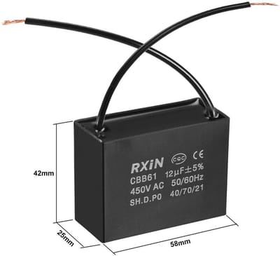ONF3 - Plafondventilator-condensator - 12uF - Hoogwaardige kwaliteit - Cilinder 58 x 25 x 42 mm - Filmcondensator - Betrouwbaar en duurzaam - Ge...
