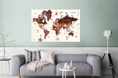 Aluminium schilderij 180x120 cm - Wanddecoratie metaal - Wereldkaart - Bruin - Rood - Metalen muurdecoratie woonkamer - Decoratie industrieel - Foto op dibond - Industriële accessoires slaapkamer