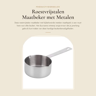 Dailygoods- Maatbeker Roestvrij staal - Maatlepels set - Keukenbenodigdheden - Dual Pour Mouth - Opbergringen - 1/4 Maatbeker