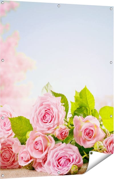 Gards Tuinposter Boeket Roze Rozen Bloemen - 90x120 cm - Tuindoek - Tuindecoratie - Wanddecoratie buiten - Tuinschilderij