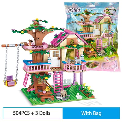 504 pièces Friends Maison dans l'arbre de la ville Villa de vacances d'été Château Ensembles de blocs de construction Jardin DIY Jouets pour enfants Cadeau d'anniversaire pour fille pink