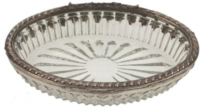 Soap Dish oval glass and silvered edge 12x8x2cm