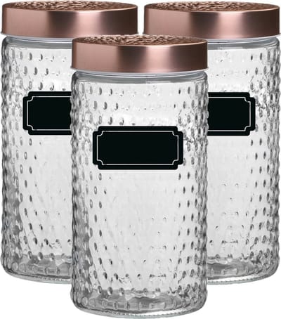Voorraadpot/bewaarpot Blair - 6x - 1.5L - glas - koperen deksel - incl. etiketten