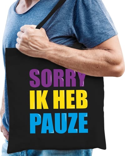 Sorry ik heb pauze cadeau tas zwart voor heren cadeau katoenen tas zwart voor heren - kado tas / tasje / shopper