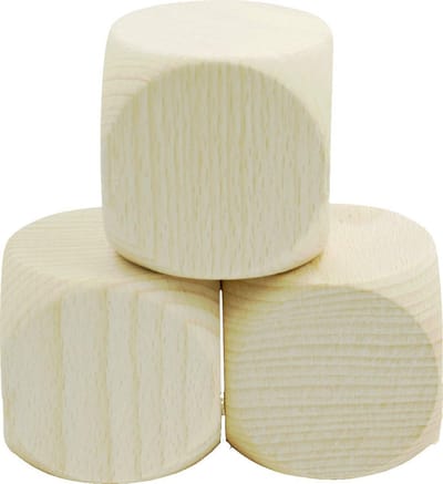 Set van 3 Grote Blanco Houten Dobbelstenen 60mm Randlengte