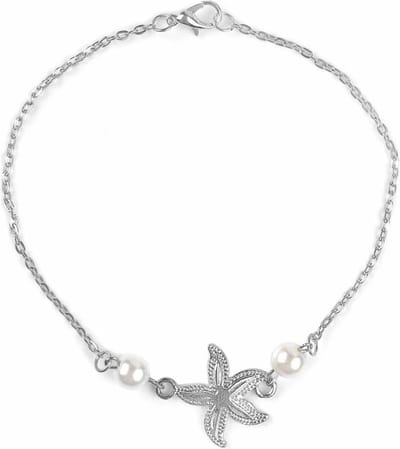Fako Bijoux® - Enkelbandje - Enkelsieraad - Zeester & Parels - Zilverkleurig