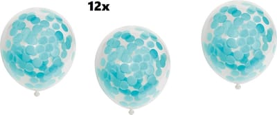 12x Confetti ballonnen Baby blauw - papier confetti - Festival thema feest ballon verjaardag