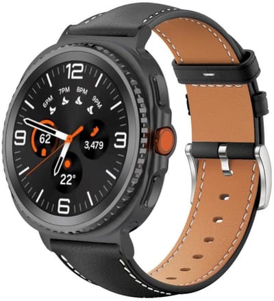 By Qubix - smartwatch bandje - Compatible Samsung bandje - Leren bandje met zwarte connector - Zwart - Geschikt voor Samsung Galaxy Watch 9 (40/44mm) - Watch 8 (40/44mm) - Watch 8 Classic (46mm)