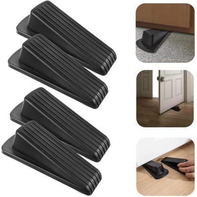 4 stuks Deurstoppers - Anti botsingsdeurstopper - Wigdeurstopper - Deurblokkering - Rubberen deurstopper - Vermindert de impactkracht bij het sluiten - Stapelbaar - Geschikt voor tapijt, tegels, cement, houten vloeren (Zwart - 12*5,6 m)
