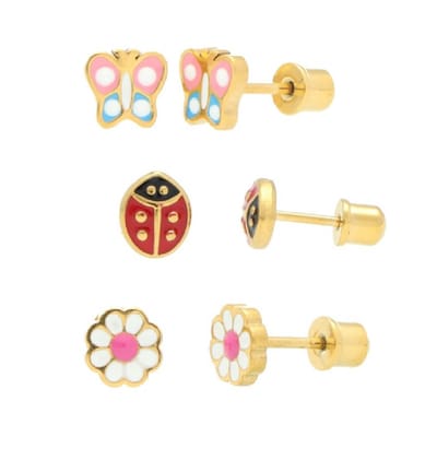 La Rosa Princesa Kinderoorbellen Set - 3 Paar - 316L Chirurgisch Staal - Goudkleurig - Met Schroefsluiting - Madeliefje, Lieveheersbeestje & Vlinder - Hypoallergeen