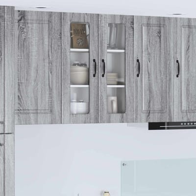 vidaXL - Wandglas - Kasten - PORTO - Grijs - Sonoma - 60 - x - 31 - x - 80 - cm - Bewerkt - hout