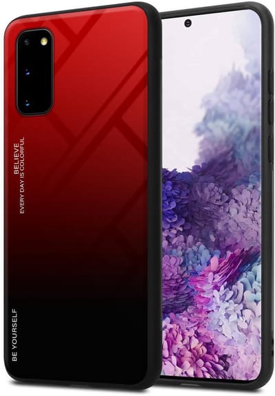 Cadorabo Hoesje geschikt voor Samsung Galaxy S20 in ROOD - ZWART - Tweekleurige beschermhoes van TPU-silicone Case Cover en achterzijde van gehard glas