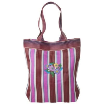 Rice gerecycled plastic shopper strepen - bloemen