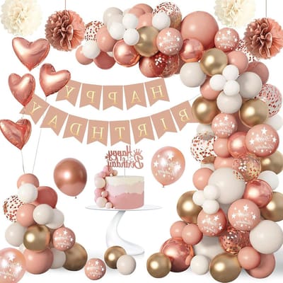 Verjaardagsdecoratie vrouwen meisjes roségoudkleurige verjaardagsballonnen-feestdecoraties taarttopper Happy Birthday-banner