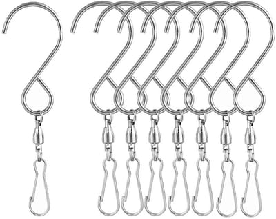 Dailygoods- Haakclip 8-delige set - Draaibare S-haakclip - Winddicht - Roestvrij staal - 360 graden rotatie - Compact en eenvoudig te installeren - Ophanghaak