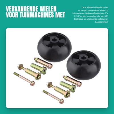 Dailygoods- Deck Wiel Vervanging voor John Deere - Wielset 5" x 2-1/2" - Inclusief Hardware - Binnendiameter 5/8" - Set van 2 Wielen - Maaiwiel