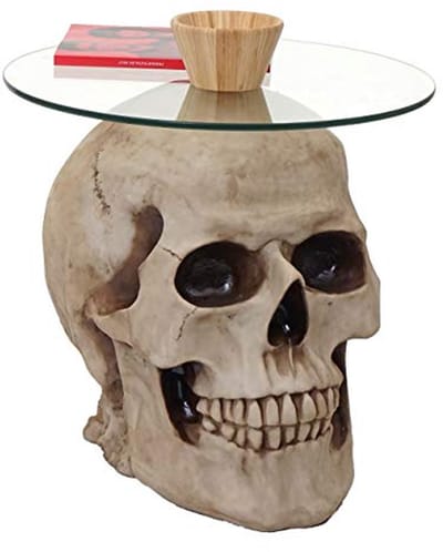 Bijzettafel Doodshoofd - Glazen Tafel - Woonkamer Decoratie - Natuurgetrouw Design - Ø 55cm - Natuurlijk Beige