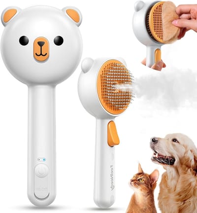 Huisdier Borstel met Stoom en Ontspanningstoets, Oplaadbare Kam voor Katten, Honden en Konijnen met Twee Snelheden en Sprayfunctie