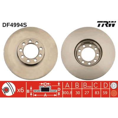 Remschijf TRW DF4994S, 1 Stuk