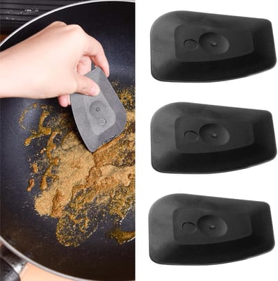 Set van 3 Stabiele Plastic Pannenkrabbers voor het Schoonmaken van Gietijzeren Pannen en Keukenaccessoires, Ideaal voor Eten en Vet Verwijderen