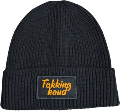 Fokking koud (cursief) - wintermuts zwart rib gebr. | fluor oranje - soBAD. | Wintersport | Après ski outfit Warme Muts voor Volwassenen | Heren en Dames Beanie