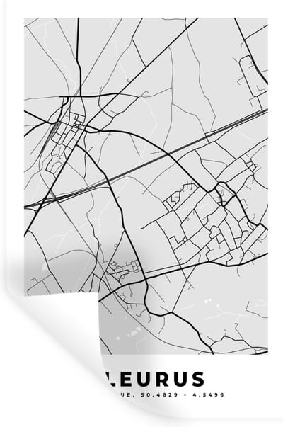 Muurstickers - Sticker Folie - Zwart Wit – België – Plattegrond – Stadskaart – Kaart – Fleurus - 20x30 cm - Plakfolie - Muurstickers Kinderkamer - Zelfklevend Behang - Zelfklevend behangpapier - Stickerfolie