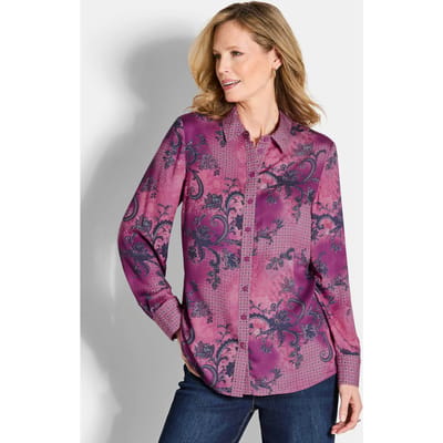 Overhemdblouse van viscose-satijn - bessen / gedess. - Gr. 19 van Goldner Fashion