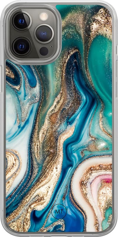 Hybride hoesje geschikt voor iPhone 12- Magic marble - Extra bescherming - Luxe beschermhoes - TPU case - Transparant, Multi, Groen - Mooie Telefoonhoesjes