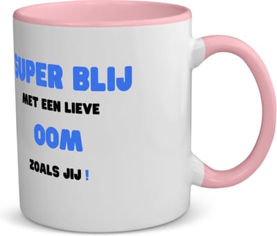Akyol - super blij met een lieve oom zoals jij koffiemok - theemok - roze - Oom - de liefste oom - verjaardag - cadeautje voor oom - oom artikelen - kado - geschenk - 350 ML inhoud