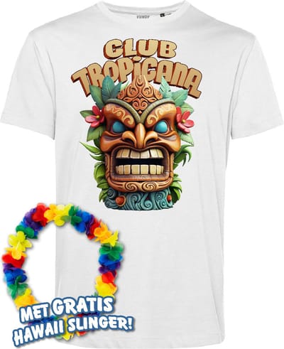 T-shirt Tiki Masker | Toppers in Concert 2024 | Club Tropicana | Hawaii Shirt | Ibiza Kleding | Wit | maat XS