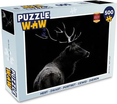 Puzzel Hert - Zwart - Portret - Gewei - Dieren - Legpuzzel - Puzzel 500 stukjes