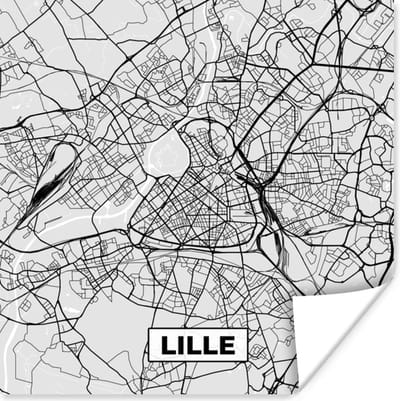 Poster Kaart - Stadskaart - Frankrijk - Lille - Plattegrond - 100x100 cm XXL