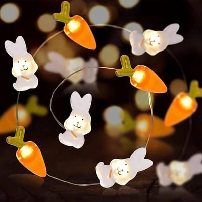Sfeervolle LED Fairy Lights met Hazen en Wortels, 2 m, 20 Batterijgevoede LEDs voor Decoratieve Verlichting