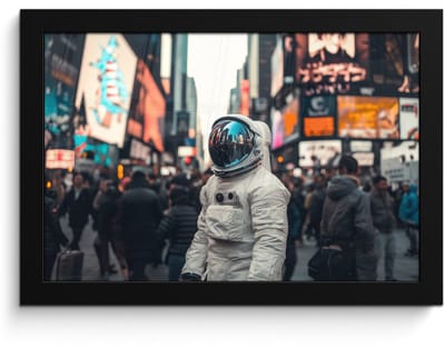 Poster in lijst - Fotolijst 30x20 cm - Posters - Stad - Mensen - Astronaut - Wit - Posterlijst zwart - Decoratie - Wanddecoratie woonkamer - Muurdecoratie slaapkamer