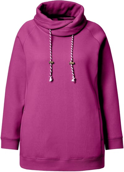 Ulla Popken - Dames - Sweatshirt wijde opstaande kraag zakken lange raglanmouw - Bes - Maat 42+