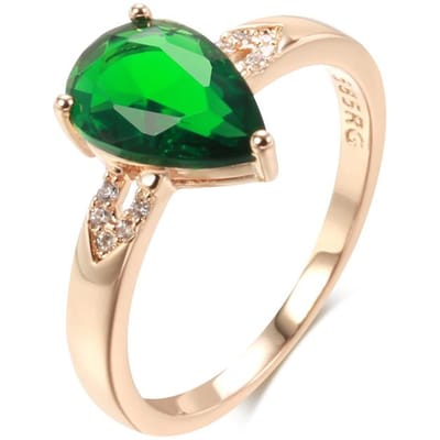 Bague Zircon Vert Naturel Goutte d'Eau pour Femmes Mode Couleur Or Rose Accessoires de Mariage Mariée Bijoux Quotidien 10 beige