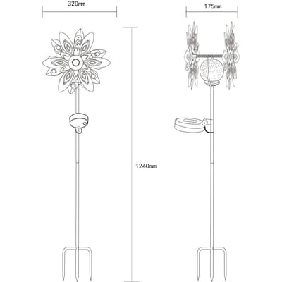 Globo LED lamp op zonne-energie 36578, grondspies, roestbruin, metaal, glas