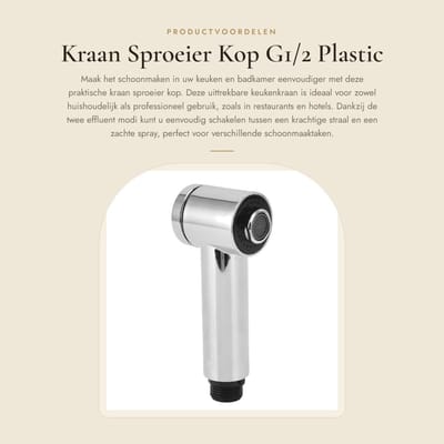Dailygoods- Sproeier Roterend - Keukenkraan Uittrekbaar - G1/2 Aansluiting - 2 Effluent Modi - Kunststof ABS - Ideaal voor Keuken/Badkamer