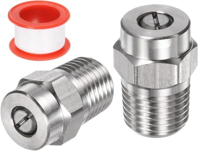 2 Stuks Vervangende Spuitmonden voor Hogedrukreiniger - 25 Graden 1/4 Inch NPT Mannelijk, RVS met Sealing Tape, Ideaal voor Effectieve Reiniging en Onderhoud