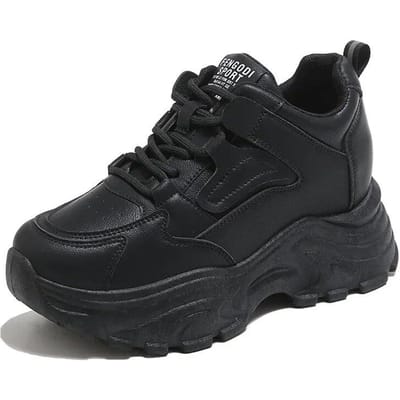 Witte Platform Dames Sneakers Herfst Vetersluiting Dikke Zool Sportschoenen Vrouw Pu Leer Ademende Wandelschoenen Vrouwelijk 38 black