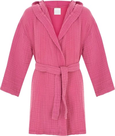 Badjas kind met capuchon - Mousseline 100% katoen - kinderbadjas voor jongens en meisjes - Douche & Zwembad & Strand - roze 0-1 jaar