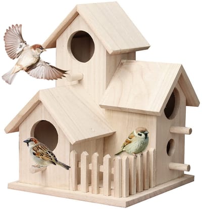 Dailygoods- Nestkast 3-in-1 van Paulownia - Vogelhuisje weerbestendig - Vogelvoederhuisje - Nestkast voor parkiet - Vogelhuisje met luchtcirculatie - Geschikt voor tuin/interieur