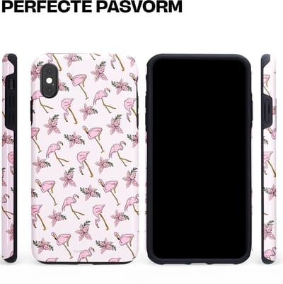 Casetastic hoesje geschikt voor Apple iPhone XS Max - Dubbellaagse bescherming - Tropisch Roze Flamigo Bloemen Paradijs - Fashion Case - Lichtgrijs Wit Lichtroze