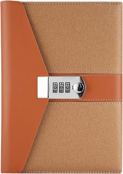 Geheime notitieboek met slot, A5 reisdiair, PU leer, gebonden notitieblok met combinatie slot, 22 x 15 cm, veilig en privé schrijven
