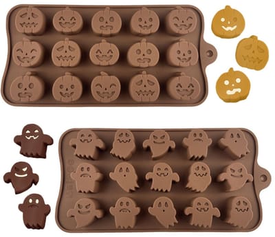BRENZOOS- Siliconen Bakvormen - Pompoen/Spook Combinatie - 2 Stuks - Voor Snoep/Koekjes - Makkelijk Schoon te Maken - Levensmiddelenkwaliteit - Bakvorm