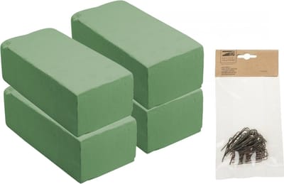 Rayher hobby - 4x groen steekschuim/oase nat 20 x 10 x 7 cm met 50x steekkrammen 1-4 cm