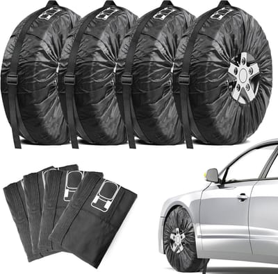 Tyre Covers Set van 4 voor Opberging en Transport - Zwart, 46-55 cm