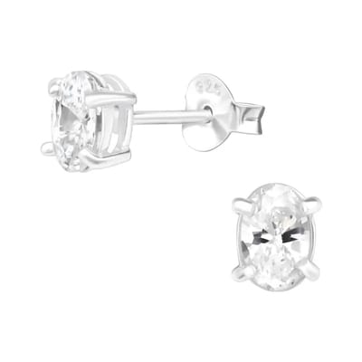 Aramat Jewels | Oorbellen | Zilveren Kristallen Oorbellen ovaal | 6x4mm / Transparant | | | Zilver | Kinderen, Volwassenen | Verkleurd niet