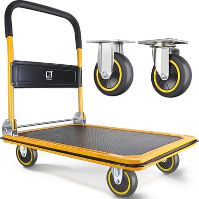 Opvouwbare Steekwagen - Handkar Platform - Materiaal Verplaatsen - 360 Graden Wielen - 350 LBS Capaciteit - Geel